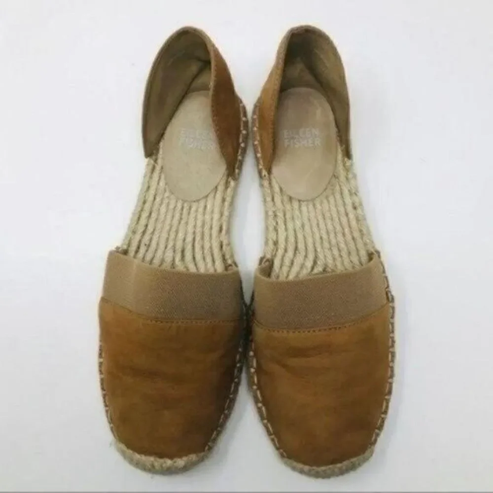 Eileen Fisher womans espadrille slide on 7 BoxP Brown suede flats Bohemian